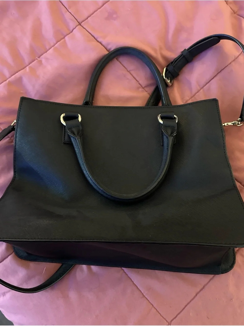 Karl Lagerfeld Black Top-Handle Satchel with Gold Hardware